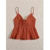 imageMakeMeChic Womens Smocked Peplum Crop Top V Neck Tie Front Boho Sleeveless Shirred CamiRust Brown