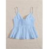 imageMakeMeChic Womens Smocked Peplum Crop Top V Neck Tie Front Boho Sleeveless Shirred CamiSolid Blue