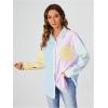 imageMakeMeChic Womens Striped Colorblork Blouse Collared Button Down Shirt Long Sleeve Office TopMulticolor