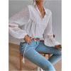 imageMakeMeChic Womens Swiss Dots Tassel Mesh Tops Lantern Sleeve Collar Neck Blouse ShirtsWhite