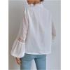 imageMakeMeChic Womens Swiss Dots Tassel Mesh Tops Lantern Sleeve Collar Neck Blouse ShirtsWhite