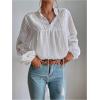 imageMakeMeChic Womens Swiss Dots Tassel Mesh Tops Lantern Sleeve Collar Neck Blouse ShirtsWhite