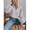 imageMakeMeChic Womens Swiss Dots Tassel Mesh Tops Lantern Sleeve Collar Neck Blouse ShirtsWhite