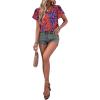 imageMakeMeChic Womens Tropical Print Blouses Short Sleeve Ruffle V Neck Summer Boho Dressy Shirt TopBlue Red