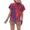 imageMakeMeChic Womens Tropical Print Blouses Short Sleeve Ruffle V Neck Summer Boho Dressy Shirt TopBlue Red