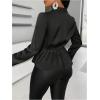 imageMakeMeChic Womens Wrap V Neck Long Sleeve Ruched Satin Shirt Blouse Elegant Peplum TopsBlack