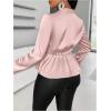 imageMakeMeChic Womens Wrap V Neck Long Sleeve Ruched Satin Shirt Blouse Elegant Peplum TopsDusty Pink