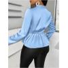 imageMakeMeChic Womens Wrap V Neck Long Sleeve Ruched Satin Shirt Blouse Elegant Peplum TopsLight Blue