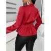 imageMakeMeChic Womens Wrap V Neck Long Sleeve Ruched Satin Shirt Blouse Elegant Peplum TopsRed