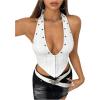 imageMakeMeChic Womens Corset Top Going Out Sexy Halter Top Cheetah Print Backless Deep V Neck TopWhite