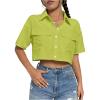 imageMakeMeChic Womens Cropped Button Down Shirt Collar Short Sleeve Pocket Crop TopsGreen