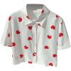 imageMakeMeChic Womens Cropped Button Down Shirt Collar Short Sleeve Pocket Crop TopsHeart Print White