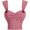 imageMakeMeChic Womens Gingham Print Tank Crop Top Cherry Sleeveless Ruched Summer ShirtsRed and White