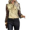 imageMakeMeChic Womens Long Sleeve Shirts Floral Embroidery Mesh Blouse Office Work TopsGold