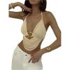 imageMakeMeChic Womens Sexy Deep V Neck Halter Top Backless Going Out Top Y2k Crop TopsApricot