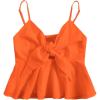 imageMakeMeChic Womens Smocked Peplum Crop Top V Neck Tie Front Boho Sleeveless Shirred CamiOrange