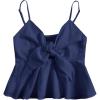 imageMakeMeChic Womens Smocked Peplum Crop Top V Neck Tie Front Boho Sleeveless Shirred CamiPlain Blue