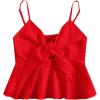 imageMakeMeChic Womens Smocked Peplum Crop Top V Neck Tie Front Boho Sleeveless Shirred CamiRed