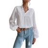 imageMakeMeChic Womens Swiss Dots Tassel Mesh Tops Lantern Sleeve Collar Neck Blouse ShirtsWhite