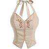 imageMakeMeChic Womens Vest Top Floral Print Halter V Neck Asymmetrical Hem Sleeveless Vintage Crop TopKhaki