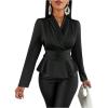 imageMakeMeChic Womens Wrap V Neck Long Sleeve Ruched Satin Shirt Blouse Elegant Peplum TopsBlack