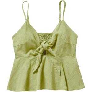 imageMakeMeChic Womens Smocked Peplum Crop Top V Neck Tie Front Boho Sleeveless Shirred CamiLime Green
