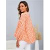 imageMakeMeChic Womens Casual Gingham Print Peplum Blouse Lantern Sleeve Round Neck Shirt TopsOrange and White