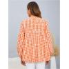 imageMakeMeChic Womens Casual Gingham Print Peplum Blouse Lantern Sleeve Round Neck Shirt TopsOrange and White
