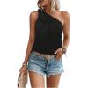 imageMakeMeChic Womens Casual Knot One Shoulder Sleeveless Solid Blouse Summer TopsBlack