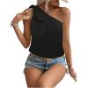imageMakeMeChic Womens Casual Knot One Shoulder Sleeveless Solid Blouse Summer TopsBlack