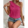 imageMakeMeChic Womens Casual Knot One Shoulder Sleeveless Solid Blouse Summer TopsHot Pink
