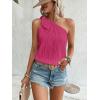 imageMakeMeChic Womens Casual Knot One Shoulder Sleeveless Solid Blouse Summer TopsHot Pink
