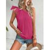 imageMakeMeChic Womens Casual Knot One Shoulder Sleeveless Solid Blouse Summer TopsHot Pink