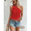imageMakeMeChic Womens Casual Knot One Shoulder Sleeveless Solid Blouse Summer TopsRed