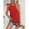 imageMakeMeChic Womens Casual Knot One Shoulder Sleeveless Solid Blouse Summer TopsRed