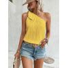 imageMakeMeChic Womens Casual Knot One Shoulder Sleeveless Solid Blouse Summer TopsYellow