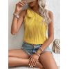 imageMakeMeChic Womens Casual Knot One Shoulder Sleeveless Solid Blouse Summer TopsYellow
