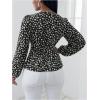 imageMakeMeChic Womens Casual Polka Dots Lantern Sleeve Belted Blouse Wrap V Neck Peplum Shirt TopBlack and White