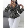 imageMakeMeChic Womens Casual Polka Dots Lantern Sleeve Belted Blouse Wrap V Neck Peplum Shirt TopBlack and White