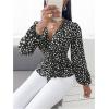 imageMakeMeChic Womens Casual Polka Dots Lantern Sleeve Belted Blouse Wrap V Neck Peplum Shirt TopBlack and White