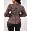 imageMakeMeChic Womens Casual Polka Dots Lantern Sleeve Belted Blouse Wrap V Neck Peplum Shirt TopDusty Pink