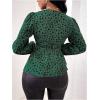 imageMakeMeChic Womens Casual Polka Dots Lantern Sleeve Belted Blouse Wrap V Neck Peplum Shirt TopGreen