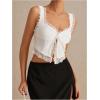 imageMakeMeChic Womens Floral Lace Camisole Tops Sleeveless Tie Front Wide Strap Crop Tank TopWhite