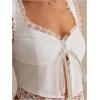 imageMakeMeChic Womens Floral Lace Camisole Tops Sleeveless Tie Front Wide Strap Crop Tank TopWhite