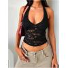 imageMakeMeChic Womens Halter Tops Mesh Lace Sexy Cute Summer Crop Tank TopBlack