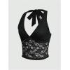 imageMakeMeChic Womens Halter Tops Mesh Lace Sexy Cute Summer Crop Tank TopBlack
