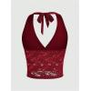 imageMakeMeChic Womens Halter Tops Mesh Lace Sexy Cute Summer Crop Tank TopBurgundy