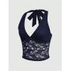 imageMakeMeChic Womens Halter Tops Mesh Lace Sexy Cute Summer Crop Tank TopRoyal Blue