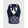 imageMakeMeChic Womens Halter Tops Mesh Lace Sexy Cute Summer Crop Tank TopRoyal Blue
