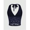 imageMakeMeChic Womens Halter Tops Mesh Lace Sexy Cute Summer Crop Tank TopRoyal Blue